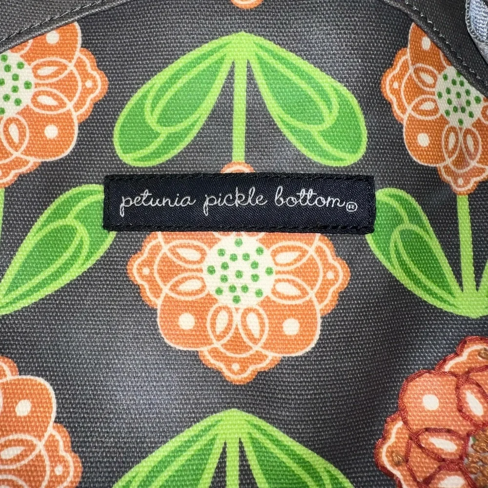 Petunia Pickle Bottom Santiago Sunset Floral Diaper Bag Backpack Gray and Orange